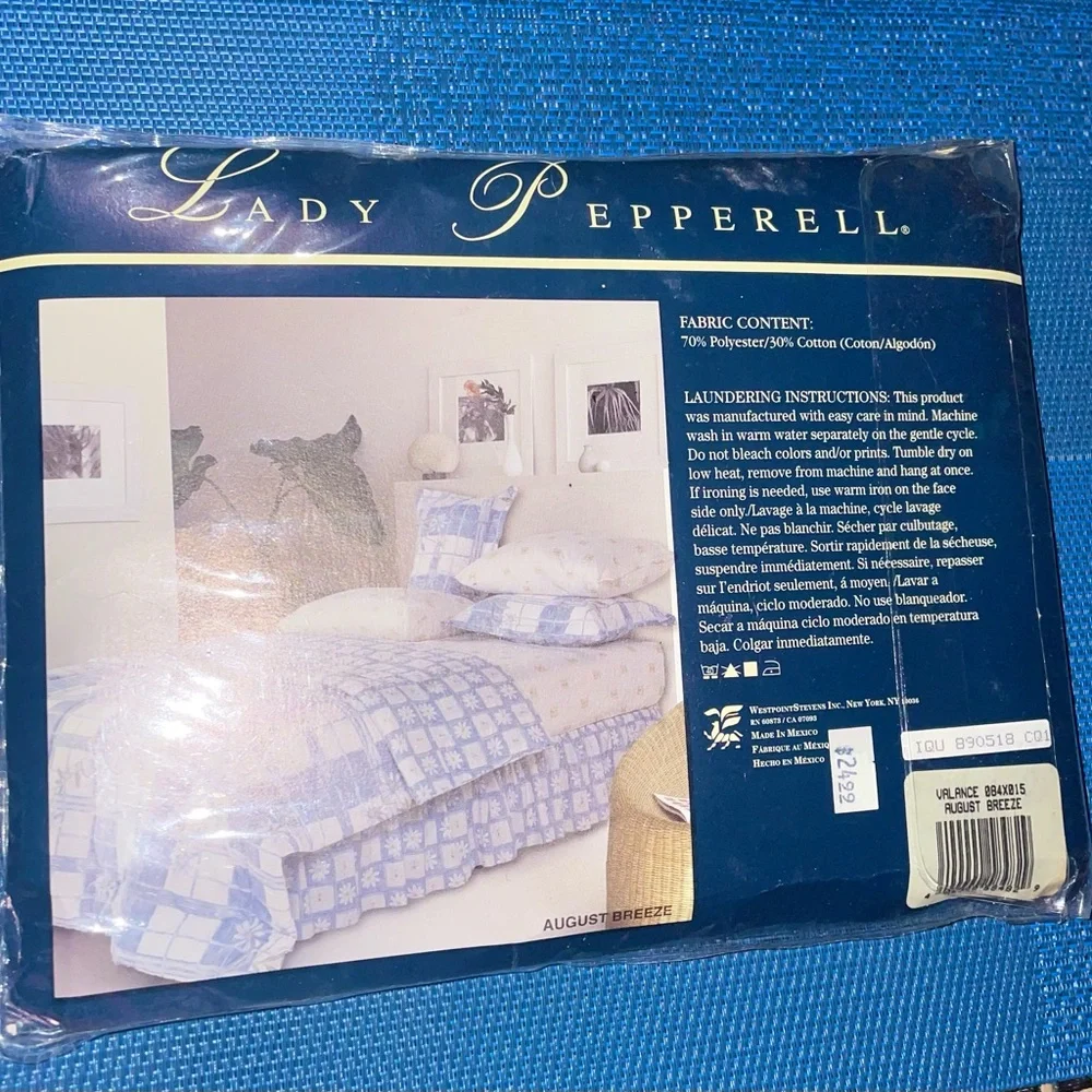 Lady Pepperell Valance  AUGUST BREEZE Straight 84”x15” Floral Blue White NEW NIP